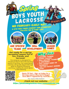 2026 Point Loma youth Lacrosse Flyer for Spring recreation lacrosse season